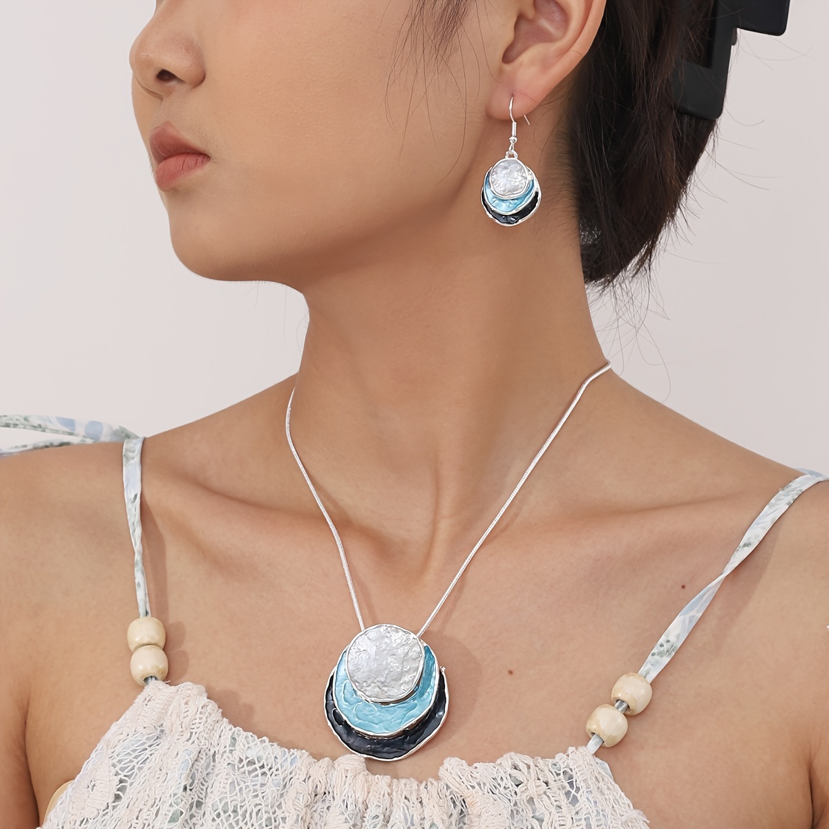 Boho Jewelry Set Disc Drop Earrings Necklace Party Accessories